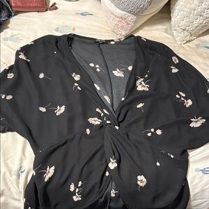 Dynamite Black Tie Front Blouse